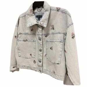 Sincerely Jules Womens Cropped Denim Jacket Floral Embroidered Small Boho